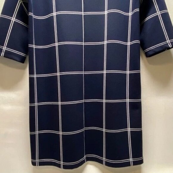LOFT Ann Taylor Shift Dress Women's Small Navy White Grid Turtleneck Midi EUC - Picture 5 of 11